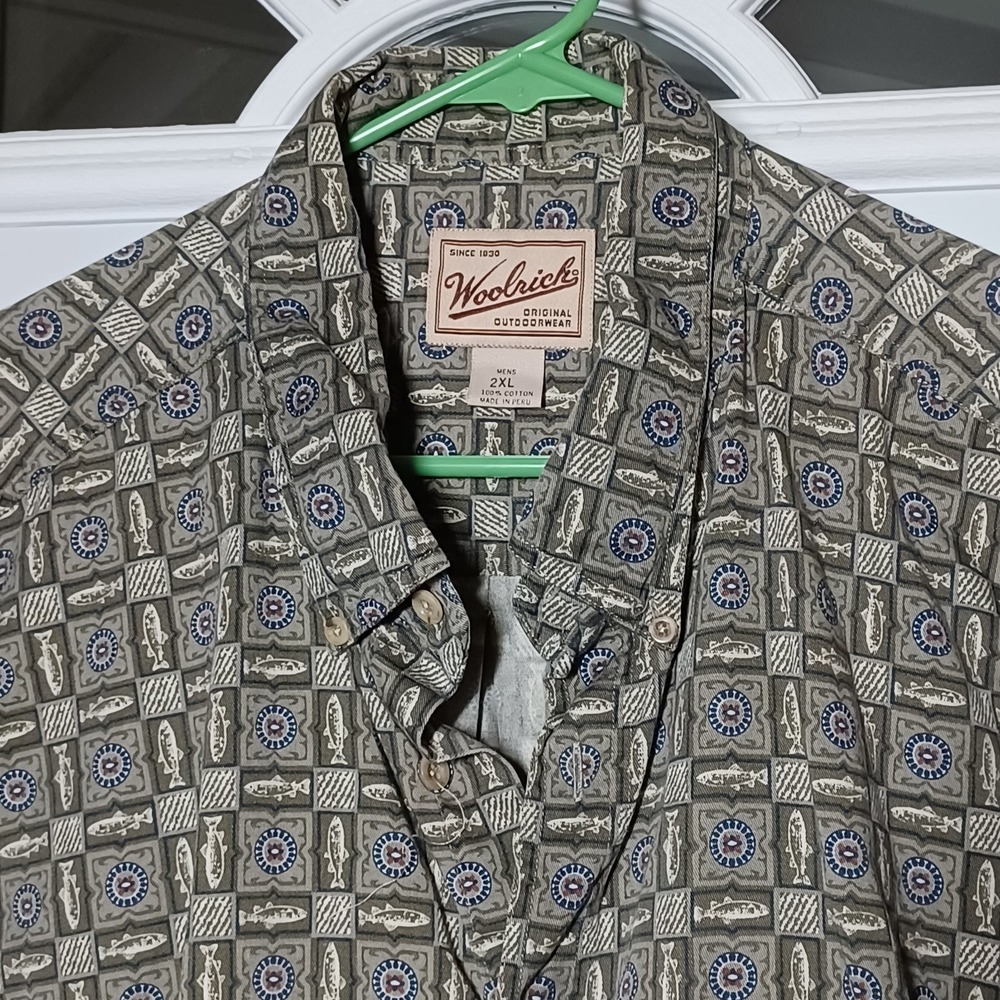 Vtg Woolrich Men's 2XL Button Down Shirt Original Outdoor Fish Cabin Nautical